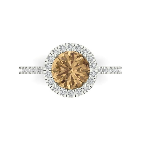 Halo Engagement Ring for Women - 1.8ct Simulated Champagne Diamond in 18K White Gold Promise Ring