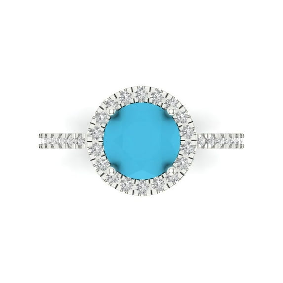 Halo Engagement Ring for Women - 1.8ct Simulated Turquoise in 14K White Gold Promise Ring