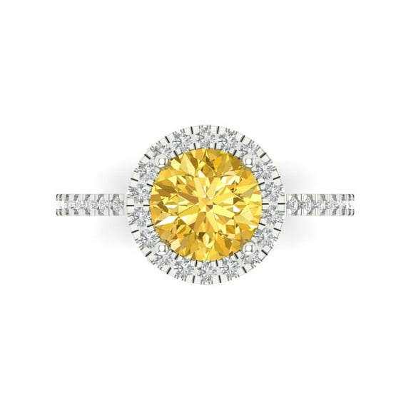 Halo Engagement Ring for Women - 1.8ct Simulated Yellow Diamond in 14K White Gold Promise Ring