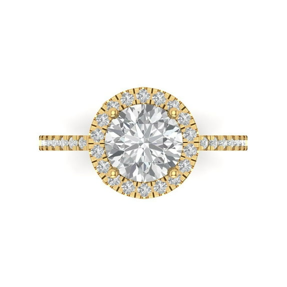 Halo Engagement Ring for Women - 1.8ct White Sapphire in 14K Yellow Gold Promise Ring