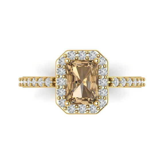 Halo Engagement Ring for Women - 1.92ct Simulated Champagne Diamond in 14K Yellow Gold Promise Ring