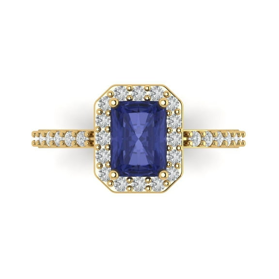 Halo Engagement Ring for Women - 1.92ct Simulated Tanzanite in 14K Yellow Gold Promise Ring
