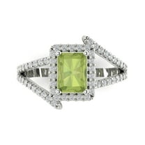 Halo Engagement Ring for Women - 1.935ct Natural Peridot in 18K White Gold Promise Ring