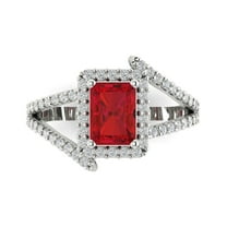 Halo Engagement Ring for Women - 1.935ct Simulated Ruby in 18K White Gold Promise Ring