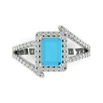 Halo Engagement Ring for Women - 1.935ct Simulated Turquoise in 18K White Gold Promise Ring