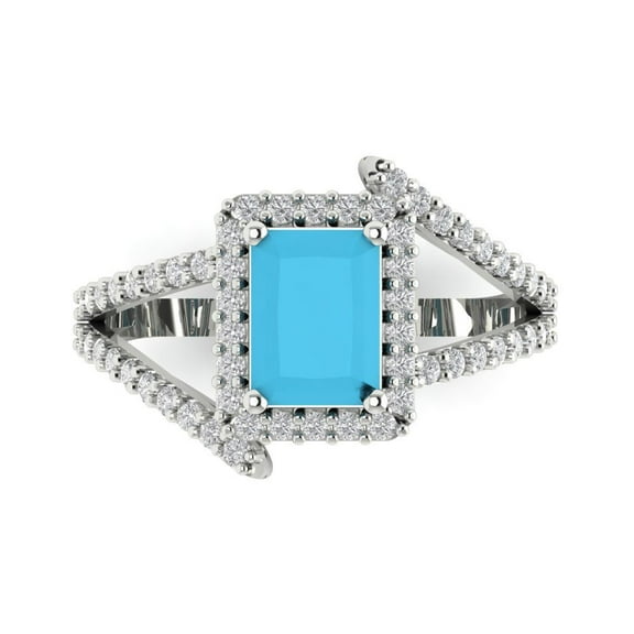 Halo Engagement Ring for Women - 1.935ct Simulated Turquoise in 18K White Gold Promise Ring