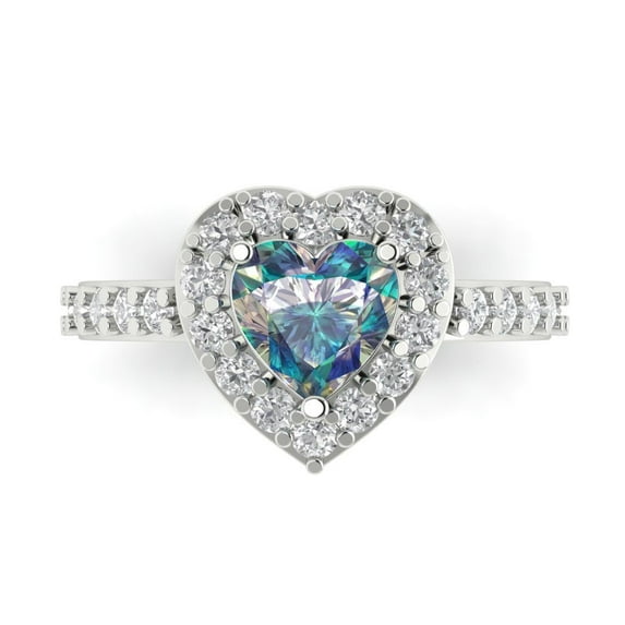 Halo Engagement Ring for Women - 2.03ct Blue Moissanite in 14K White Gold Promise Ring