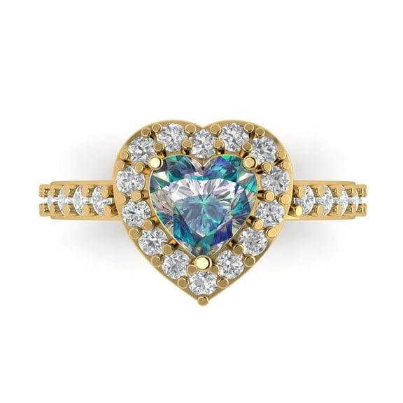 Halo Engagement Ring for Women - 2.03ct Blue Moissanite in 18K Yellow Gold Promise Ring