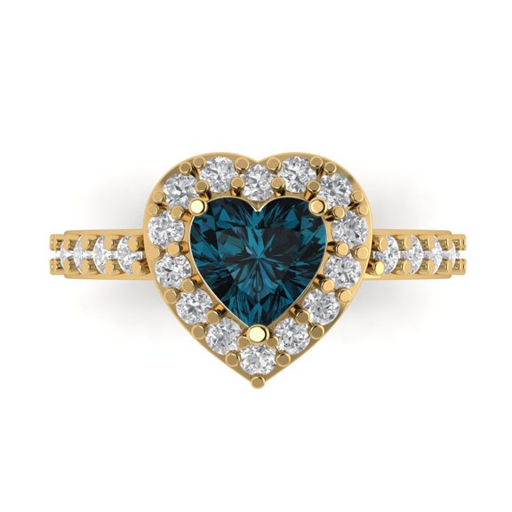 Halo Engagement Ring for Women - 2.03ct Natural London Blue Topaz in 14K Yellow Gold Promise Ring