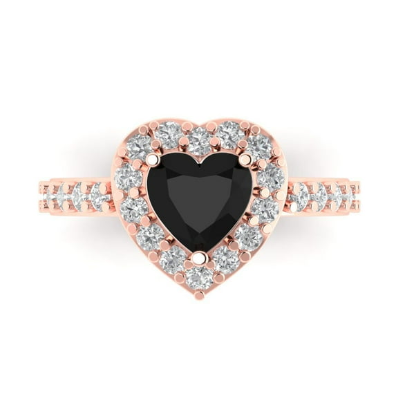 Halo Engagement Ring for Women - 2.03ct Natural Onyx in 14K Rose Gold Promise Ring