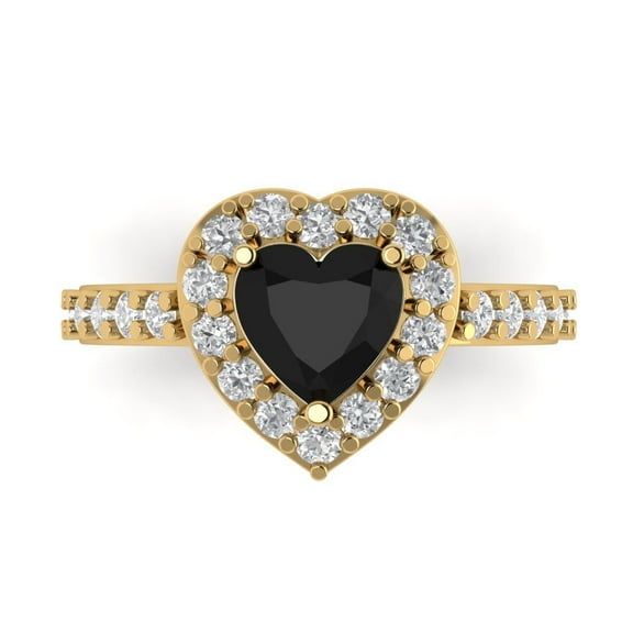 Halo Engagement Ring for Women - 2.03ct Natural Onyx in 18K Yellow Gold Promise Ring