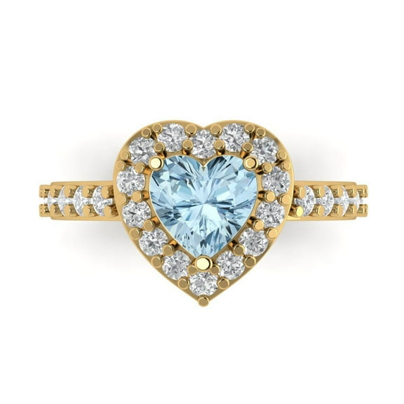 Halo Engagement Ring for Women - 2.03ct Natural Sky Blue Topaz in 18K Yellow Gold Promise Ring