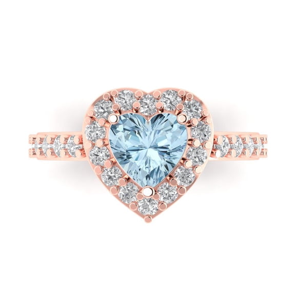 Halo Engagement Ring for Women - 2.03ct Natural Swiss Blue Topaz in 14K Rose Gold Promise Ring