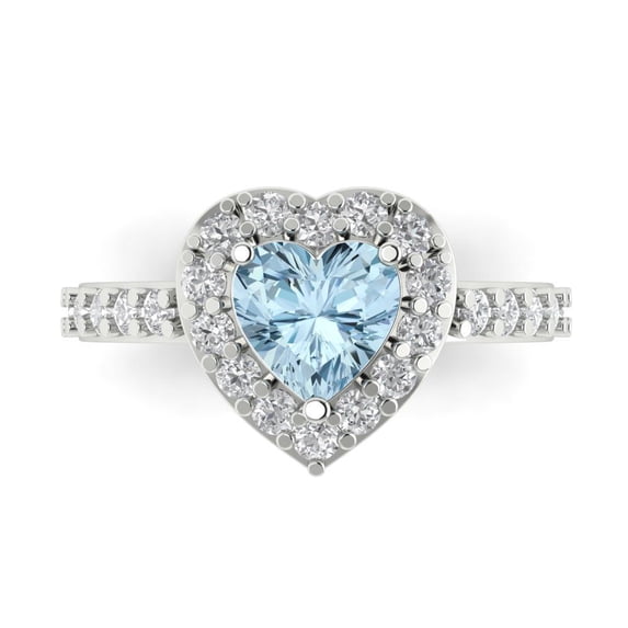 Halo Engagement Ring for Women - 2.03ct Natural Swiss Blue Topaz in 14K White Gold Promise Ring