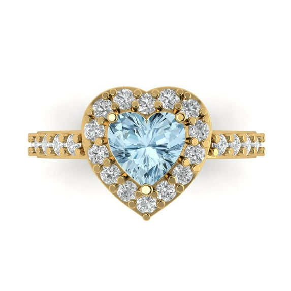 Halo Engagement Ring for Women - 2.03ct Simulated Blue Diamond in 14K Yellow Gold Promise Ring