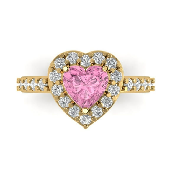 Halo Engagement Ring for Women - 2.03ct Simulated Pink Diamond in 18K Yellow Gold Promise Ring