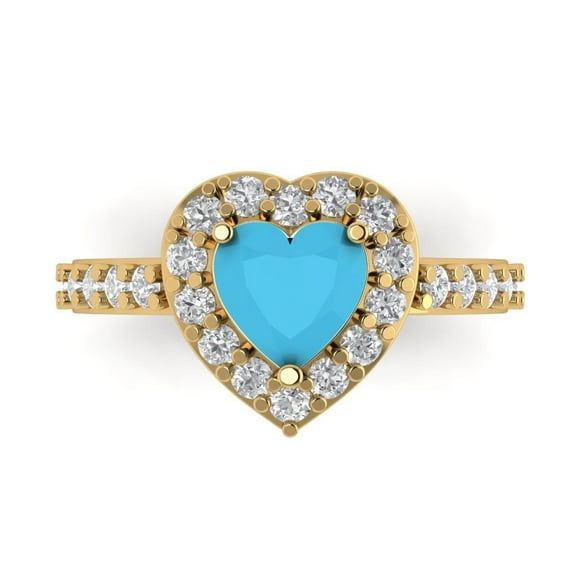 Halo Engagement Ring for Women - 2.03ct Simulated Turquoise in 18K Yellow Gold Promise Ring