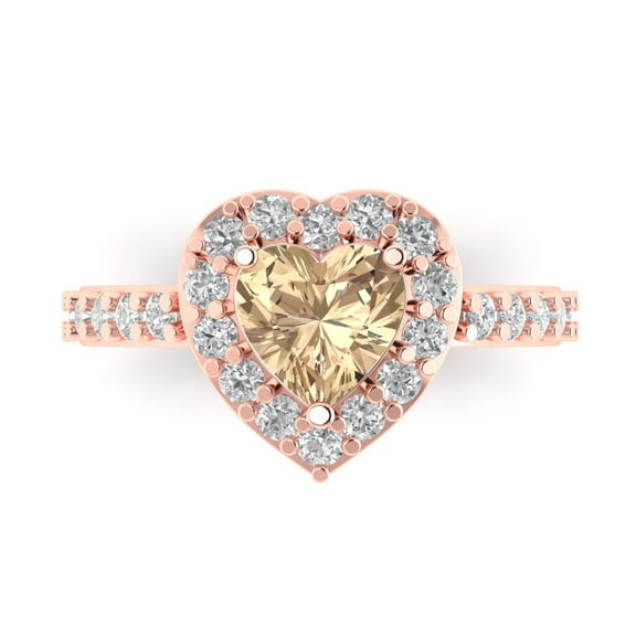 Halo Engagement Ring for Women - 2.03ct Yellow Moissanite in 18K Rose Gold Promise Ring