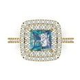 thumbnail image 1 of Halo Engagement Ring for Women - 2.07ct Blue Moissanite in 14K Yellow Gold Promise Ring, 1 of 6