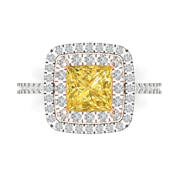 Halo Engagement Ring for Women - 2.07ct Natural Citrine in 14K White/Rose Gold Promise Ring