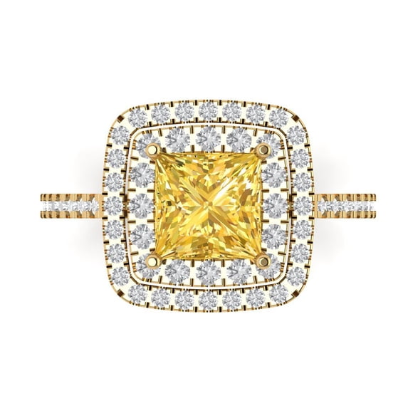 Halo Engagement Ring for Women - 2.07ct Natural Citrine in 14K Yellow Gold Promise Ring