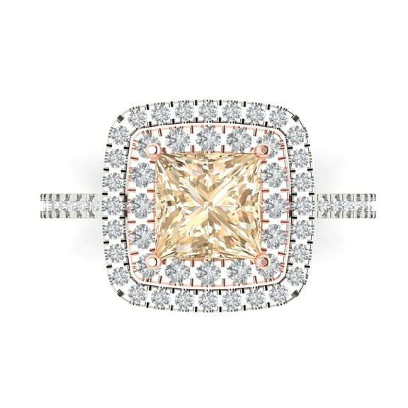 Halo Engagement Ring for Women - 2.07ct Natural Morganite in 18K White/Rose Gold Promise Ring