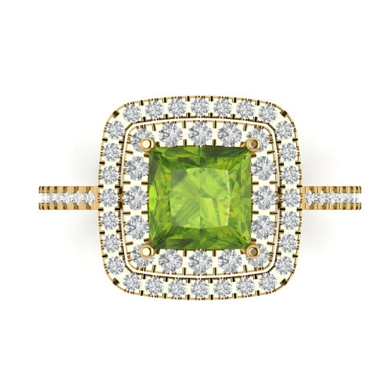 Halo Engagement Ring for Women - 2.07ct Natural Peridot in 14K Yellow Gold Promise Ring