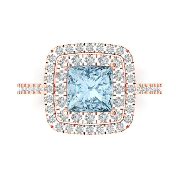 Halo Engagement Ring for Women - 2.07ct Natural Sky Blue Topaz in 18K Rose Gold Promise Ring