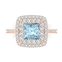 Halo Engagement Ring for Women - 2.07ct Natural Swiss Blue Topaz in 18K Rose Gold Promise Ring