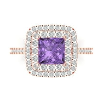 Halo Engagement Ring for Women - 2.07ct Simulated Alexandrite in 18K Rose Gold Promise Ring