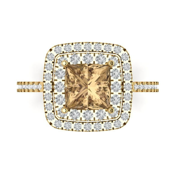 Halo Engagement Ring for Women - 2.07ct Simulated Champagne Diamond in 14K Yellow Gold Promise Ring