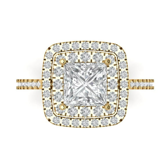 Halo Engagement Ring for Women - 2.07ct Simulated Diamond in 14K Yellow Gold Promise Ring