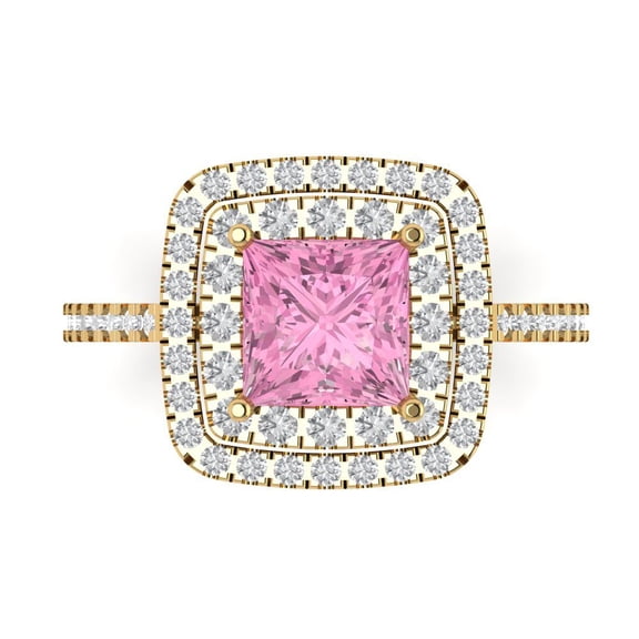 Halo Engagement Ring for Women - 2.07ct Simulated Pink Diamond in 14K Yellow Gold Promise Ring