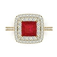 thumbnail image 1 of Halo Engagement Ring for Women - 2.07ct Simulated Ruby in 14K Yellow Gold Promise Ring, 1 of 6