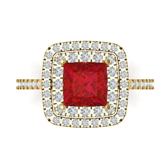 Halo Engagement Ring for Women - 2.07ct Simulated Ruby in 14K Yellow Gold Promise Ring