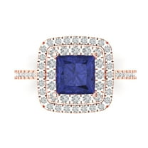 Halo Engagement Ring for Women - 2.07ct Simulated Tanzanite in 18K Rose Gold Promise Ring