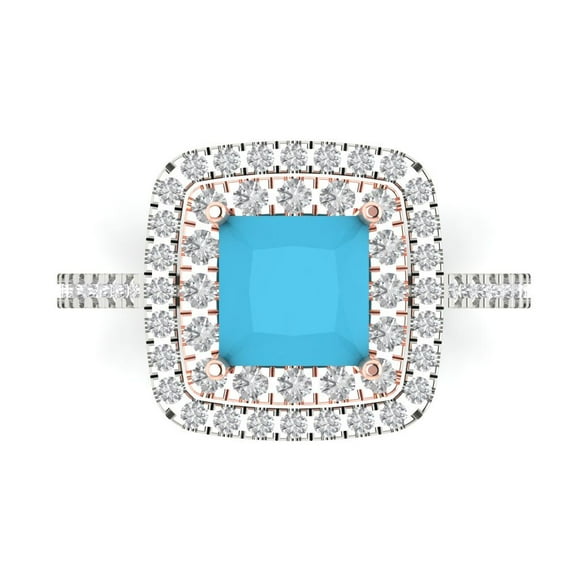 Halo Engagement Ring for Women - 2.07ct Simulated Turquoise in 18K White/Rose Gold Promise Ring
