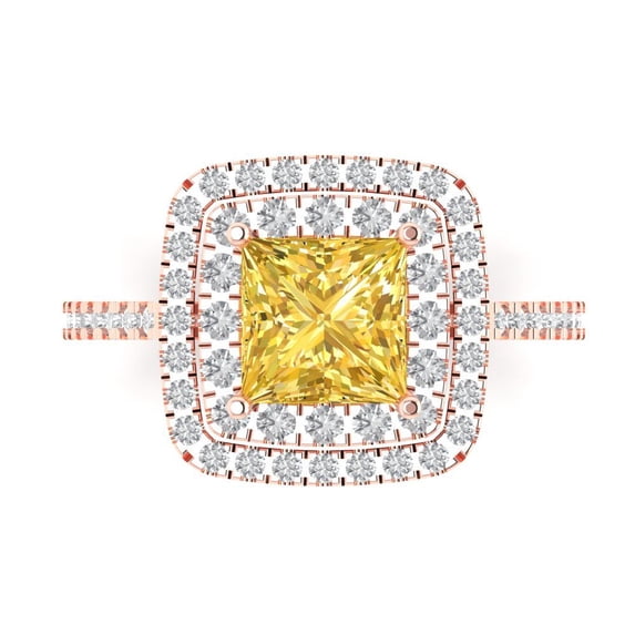 Halo Engagement Ring for Women - 2.07ct Simulated Yellow Diamond in 14K Rose Gold Promise Ring