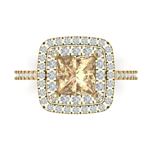 Halo Engagement Ring for Women - 2.07ct Yellow Moissanite in 14K Yellow Gold Promise Ring