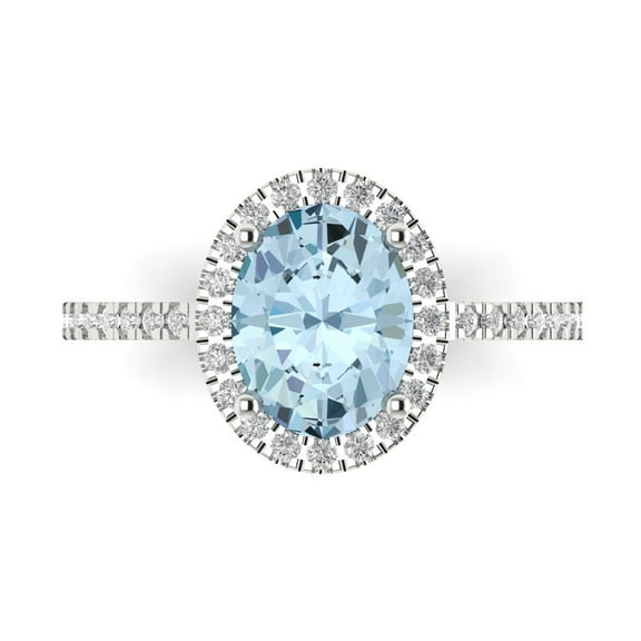 Halo Engagement Ring for Women - 2.27ct Simulated Blue Diamond in 14K White Gold Promise Ring