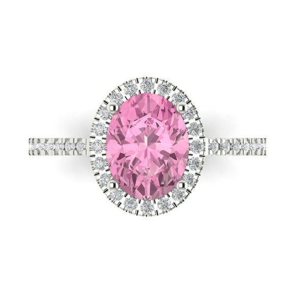 Halo Engagement Ring for Women - 2.27ct Simulated Pink Diamond in 18K White Gold Promise Ring