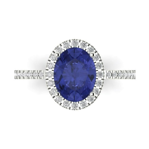 Halo Engagement Ring for Women - 2.27ct Simulated Tanzanite in 14K White Gold Promise Ring
