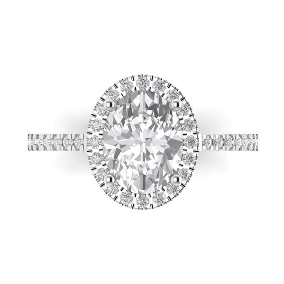Halo Engagement Ring for Women - 2.27ct White Sapphire in 14K White Gold Promise Ring