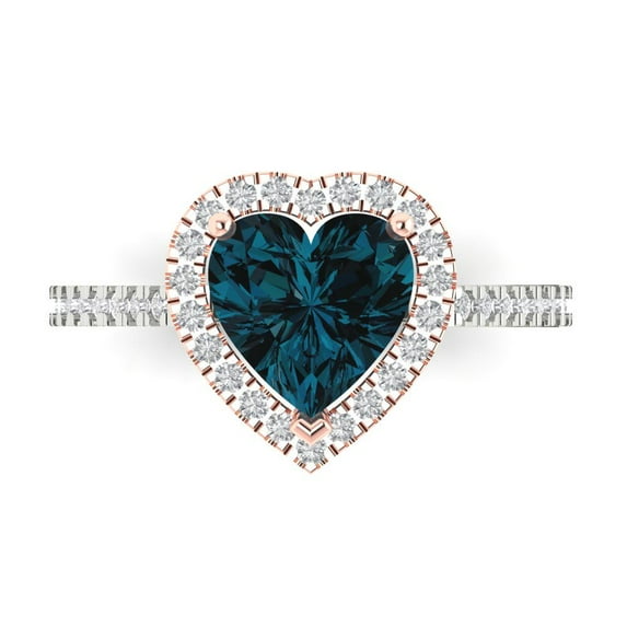 Halo Engagement Ring for Women - 2.285ct Natural London Blue Topaz in 14K White/Rose Gold Promise Ring