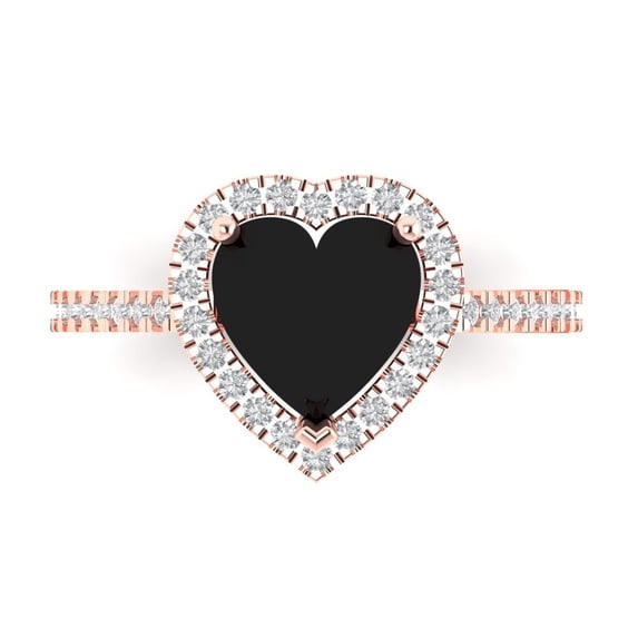 Halo Engagement Ring for Women - 2.285ct Natural Onyx in 14K Rose Gold Promise Ring