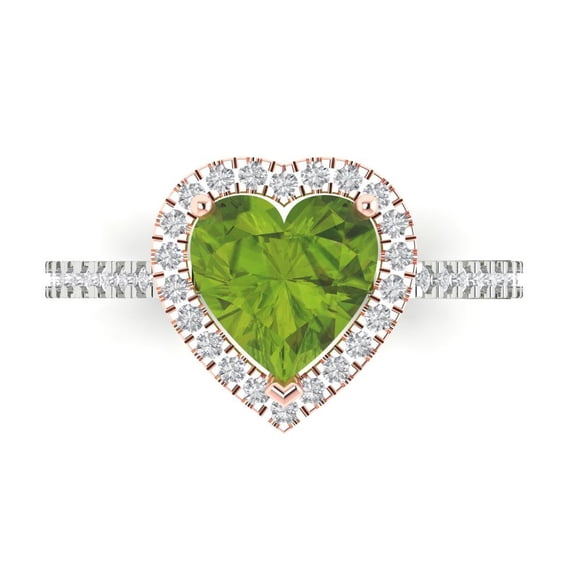 Halo Engagement Ring for Women - 2.285ct Natural Peridot in 14K White/Rose Gold Promise Ring