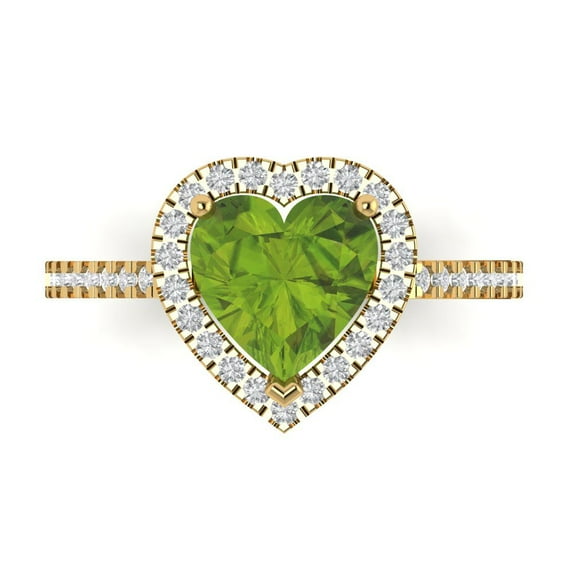 Halo Engagement Ring for Women - 2.285ct Natural Peridot in 14K Yellow Gold Promise Ring