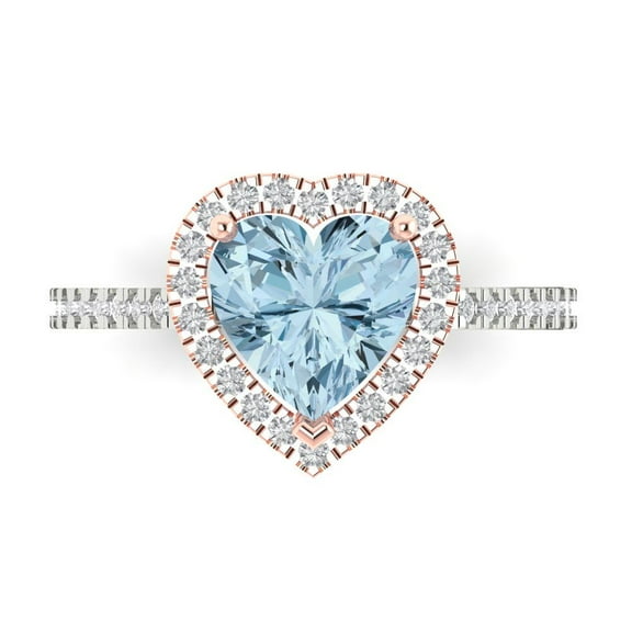 Halo Engagement Ring for Women - 2.285ct Natural Swiss Blue Topaz in 14K White/Rose Gold Promise Ring