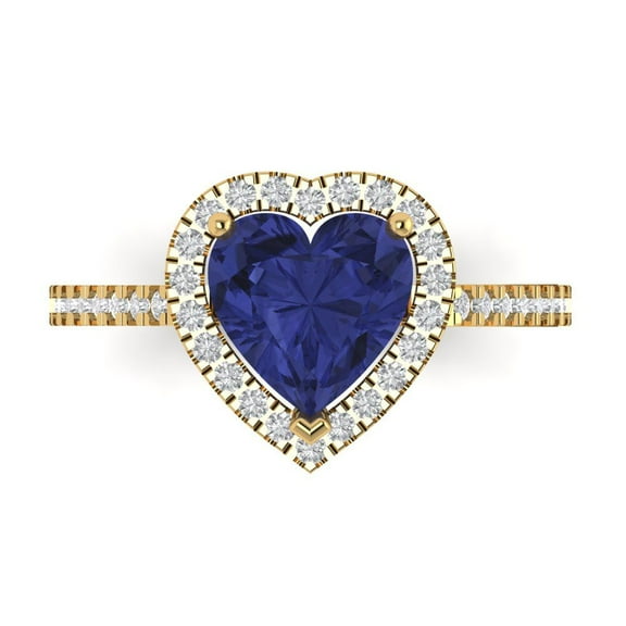 Halo Engagement Ring for Women - 2.285ct Simulated Tanzanite in 14K Yellow Gold Promise Ring
