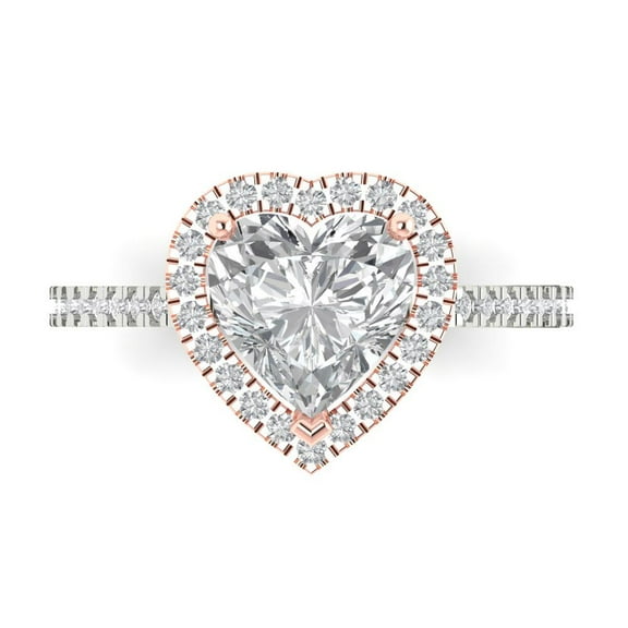 Halo Engagement Ring for Women - 2.285ct White Sapphire in 14K White/Rose Gold Promise Ring